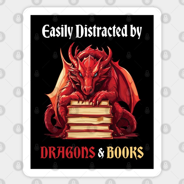 Easily Distracted By Dragons And Books Sticker by PaulJus